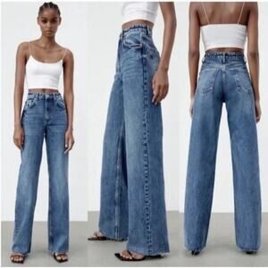 Zara Hi Rise Wide Leg Full Length Jeans